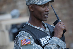 Policeman using radio